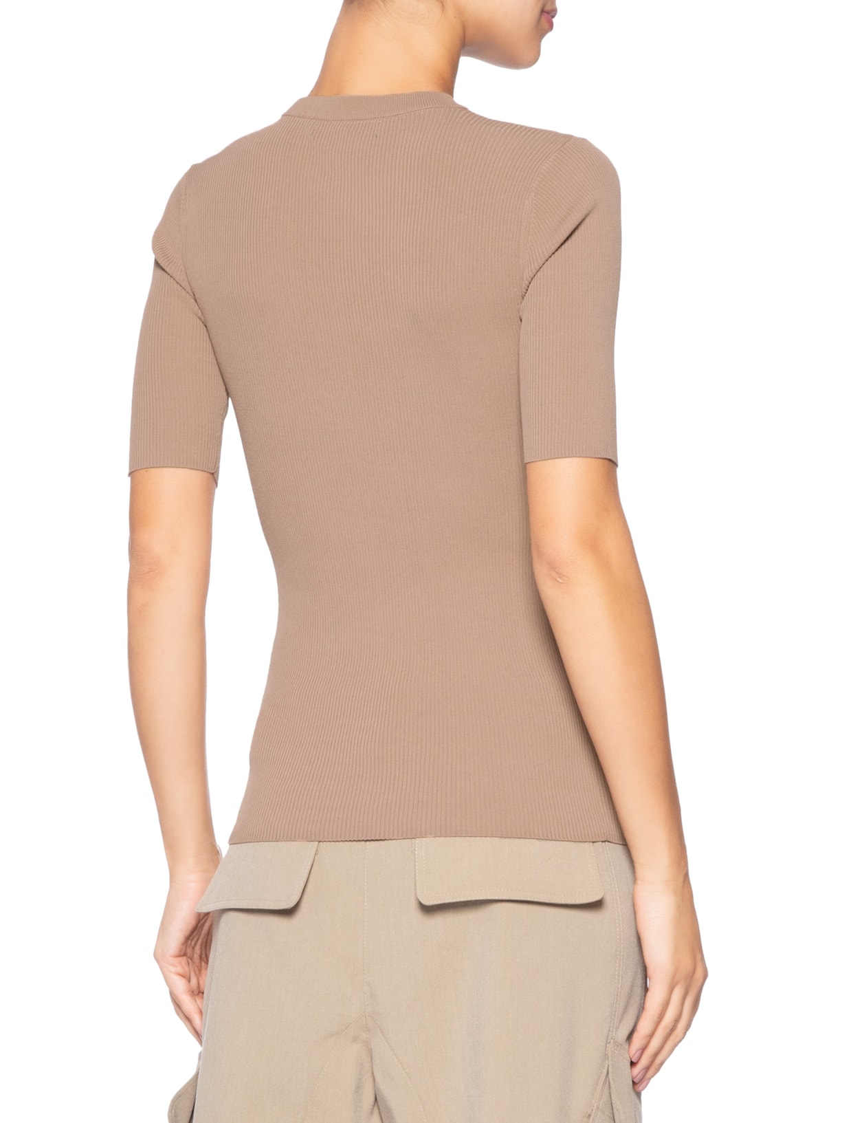 T-Shirt De Tricot Canelado Básica Marrom Animale
