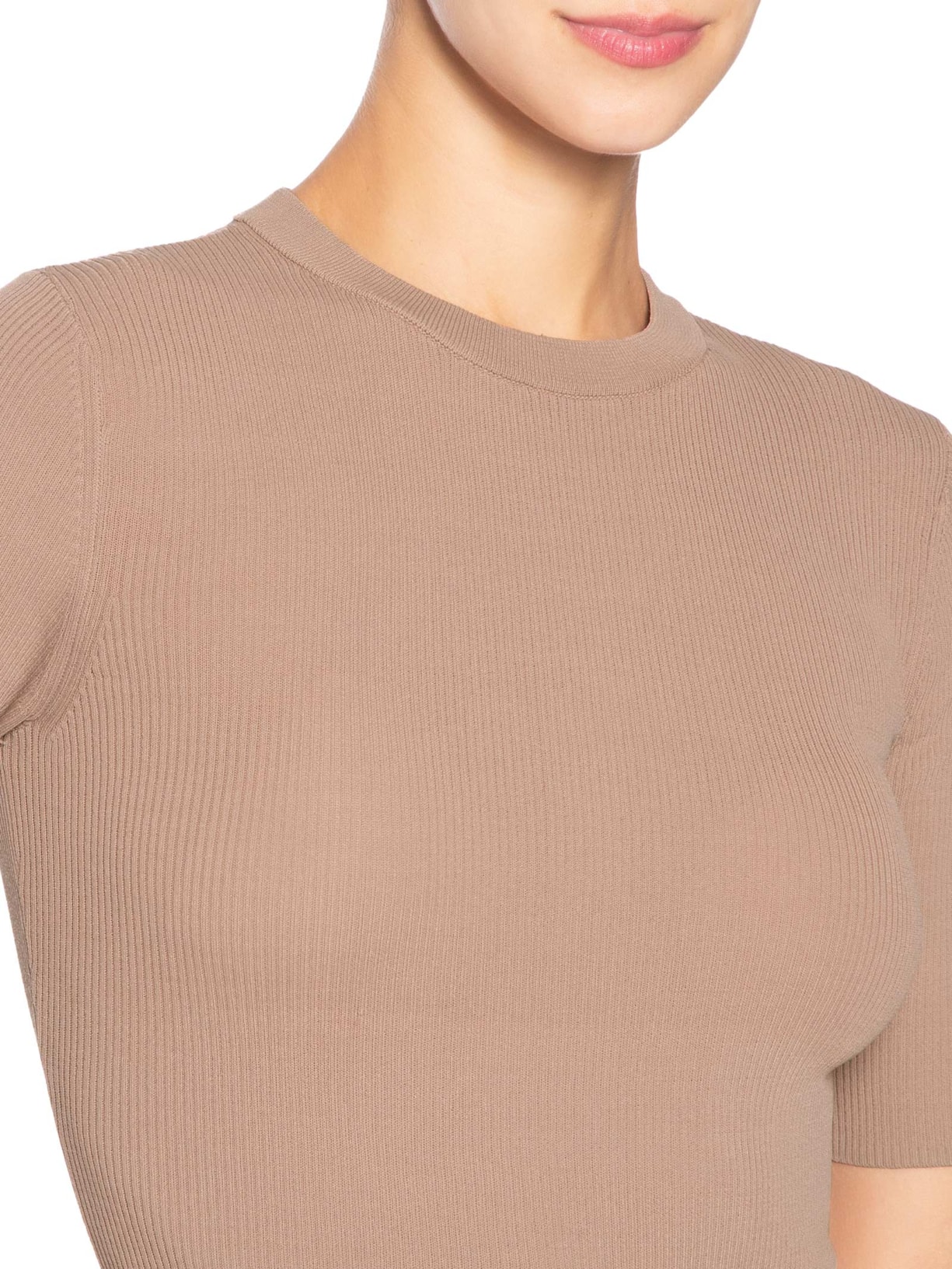 T-Shirt De Tricot Canelado Básica Marrom Animale