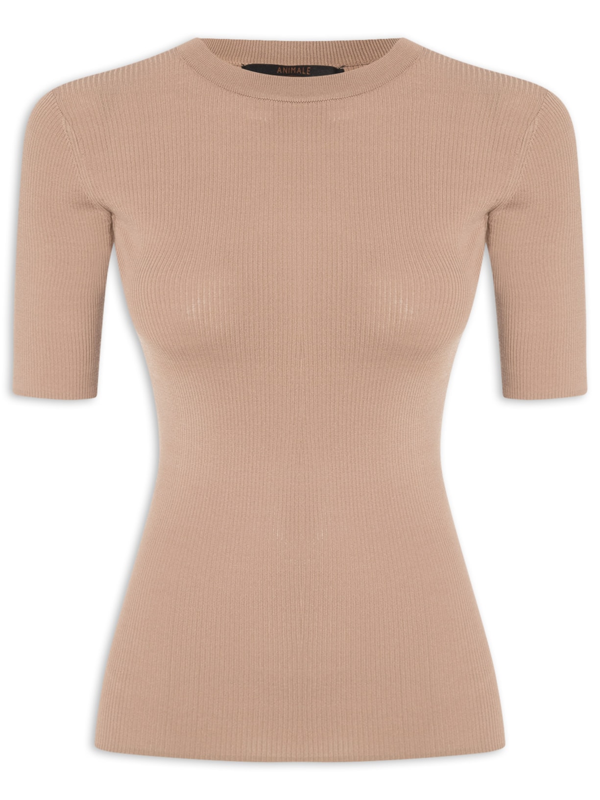 T-Shirt De Tricot Canelado Básica Marrom Animale