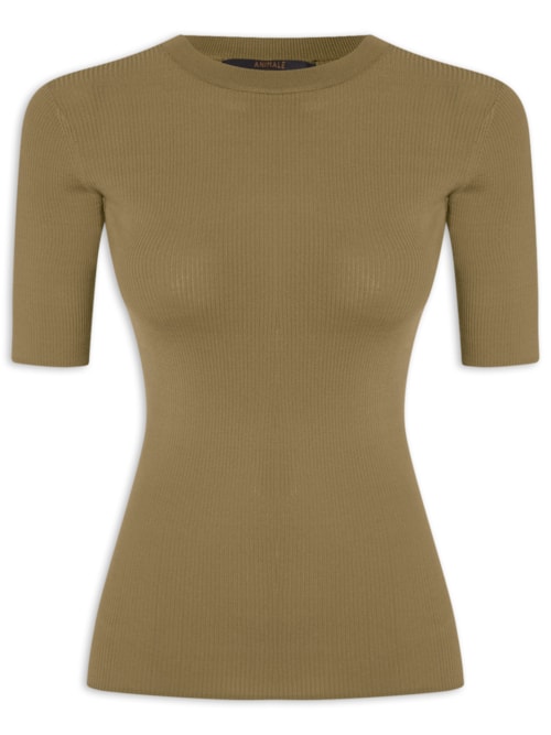 T-Shirt De Tricot Canelado Básica - Verde