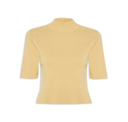 T-Shirt De Tricot Gola Alta Básica - Bege