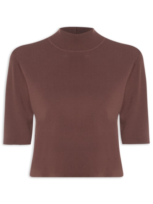T-Shirt De Tricot Gola Alta Básica - Marrom