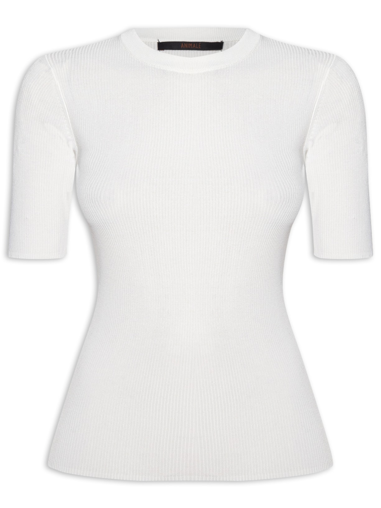 T- Shirt Feminina Basica Tricot Canelado Branco Animale