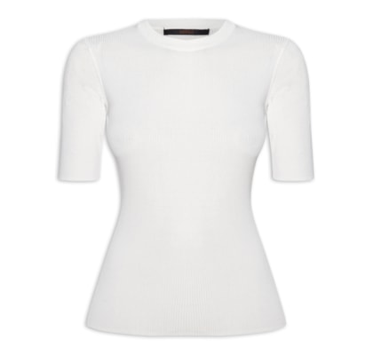 T- Shirt Feminina Basica Tricot Canelado - Branco