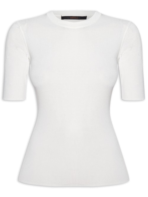 T- Shirt Feminina Basica Tricot Canelado - Branco