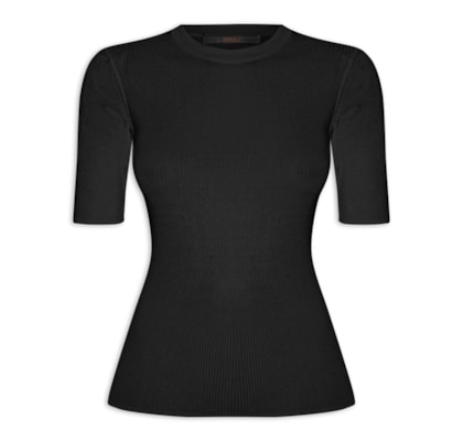 T- Shirt Feminina Basica Tricot Canelado - Preto