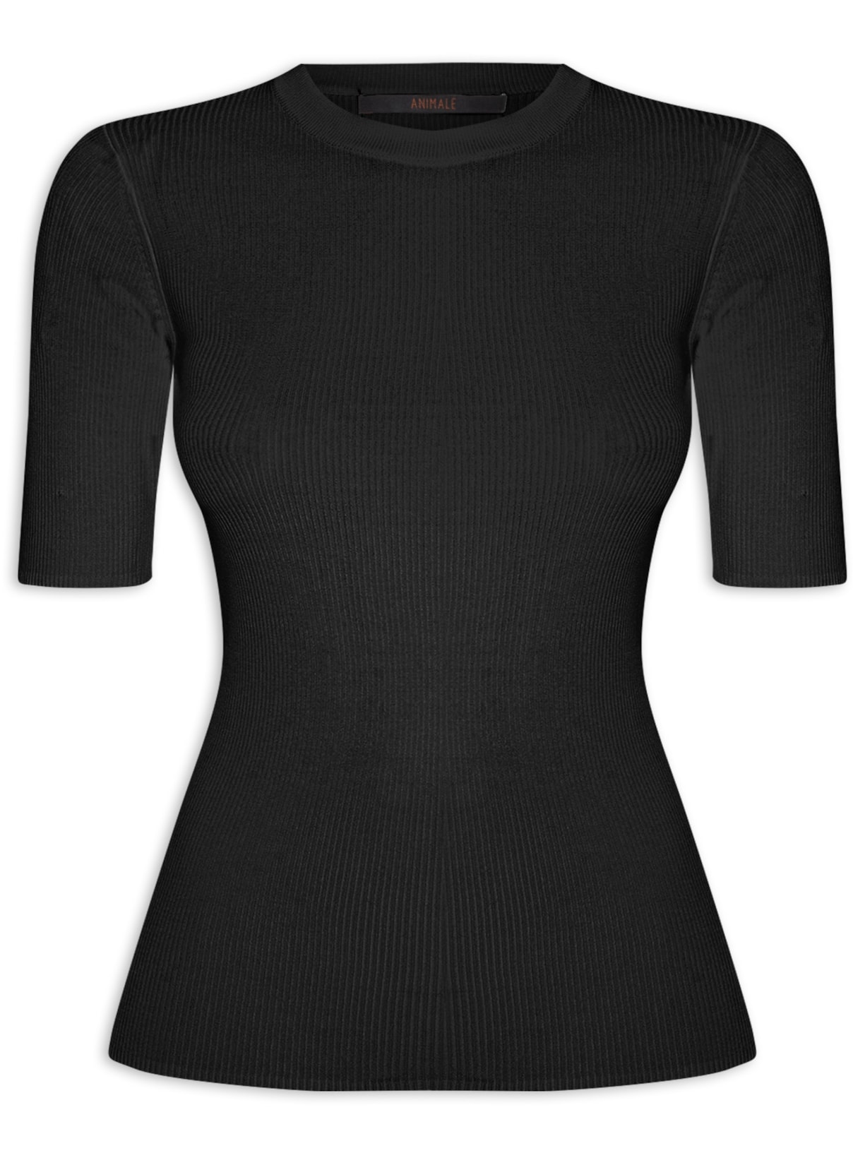 T- Shirt Feminina Basica Tricot Canelado - Preto