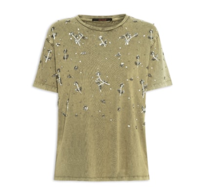 T-shirt Feminina  Bordada Flores - Verde