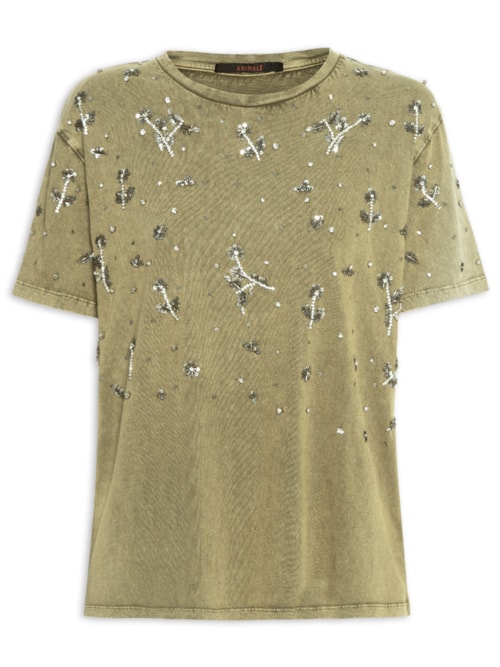 T-shirt Feminina Bordada Flores - Verde