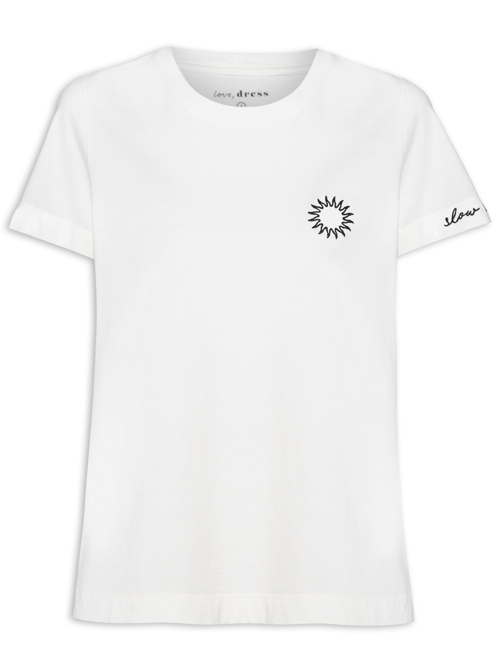 T-shirt Feminina Mini Coração Bordado - Off White - Shop2gether T-shirt Feminina Mini Coração Bordado - Off White - Shop2gether