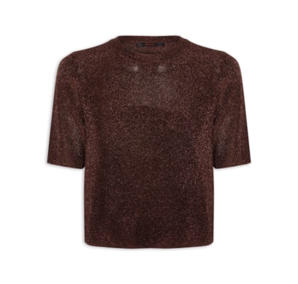 T- Shirt Feminina Decite redondo Tricot Lurex - Marrom