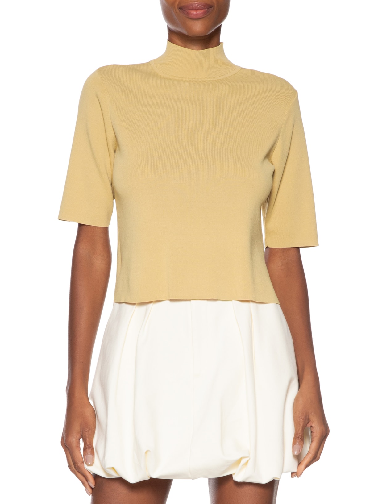 T-Shirt Feminina Tricot Basica Gola Alta Color Bege Animale