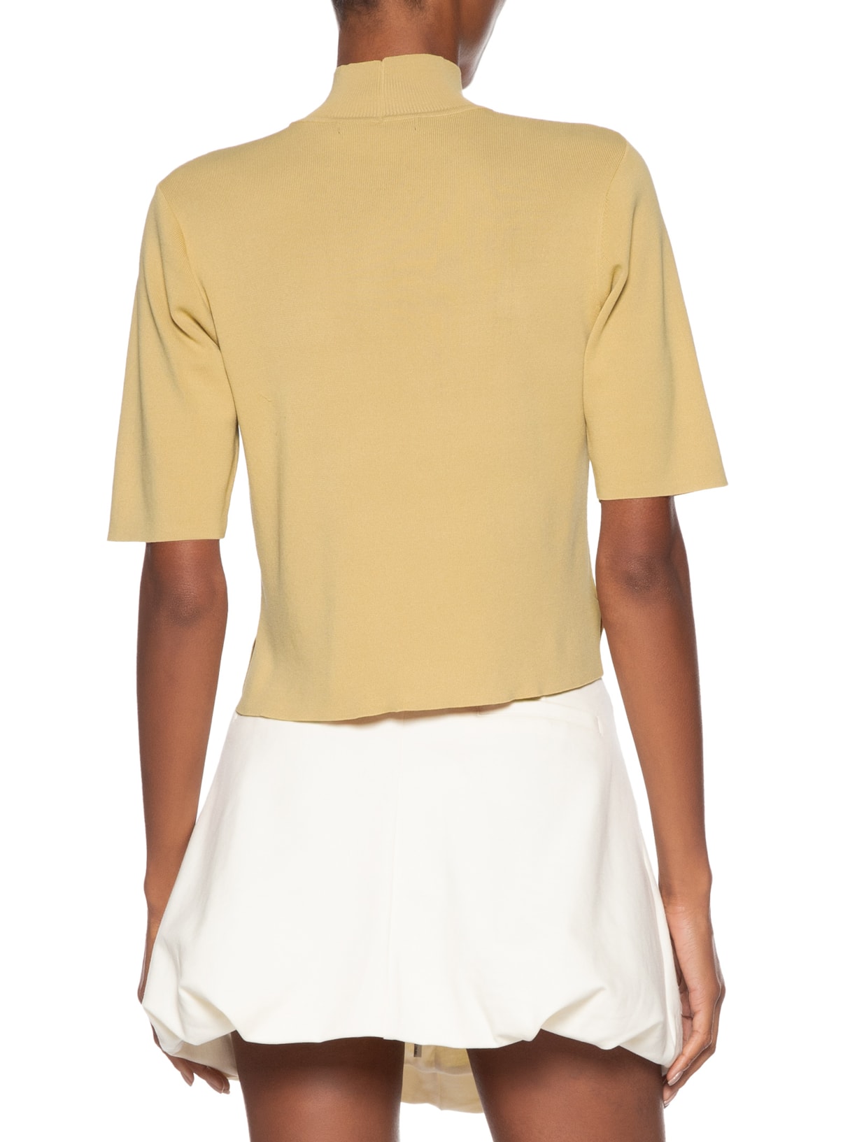 T-Shirt Feminina Tricot Basica Gola Alta Color Bege Animale