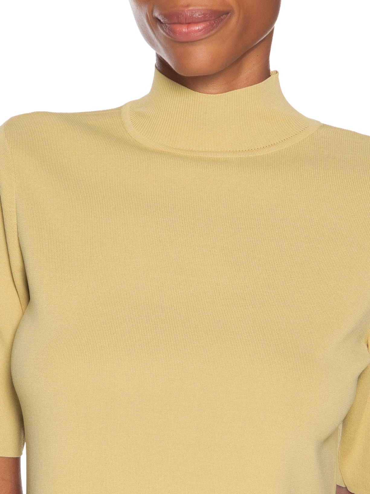 T-Shirt Feminina Tricot Basica Gola Alta Color Bege Animale