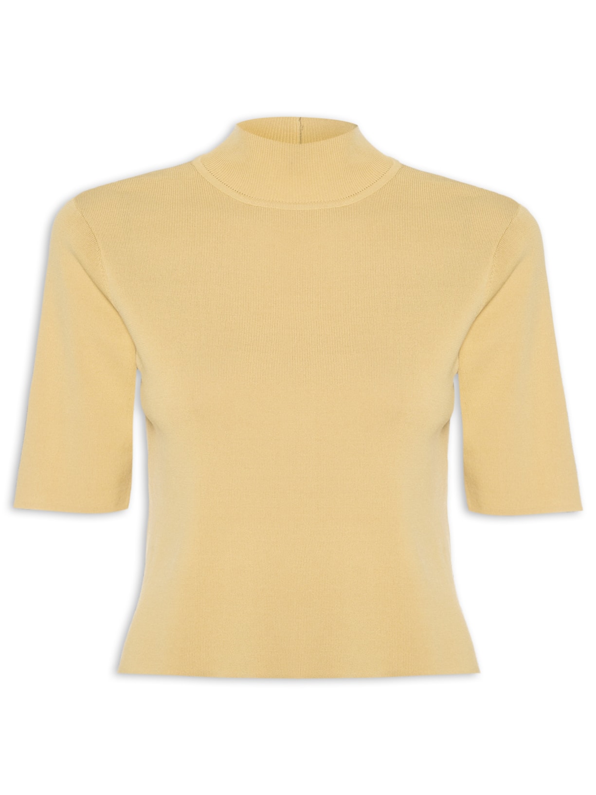 T-Shirt Feminina Tricot Basica Gola Alta Color - Bege