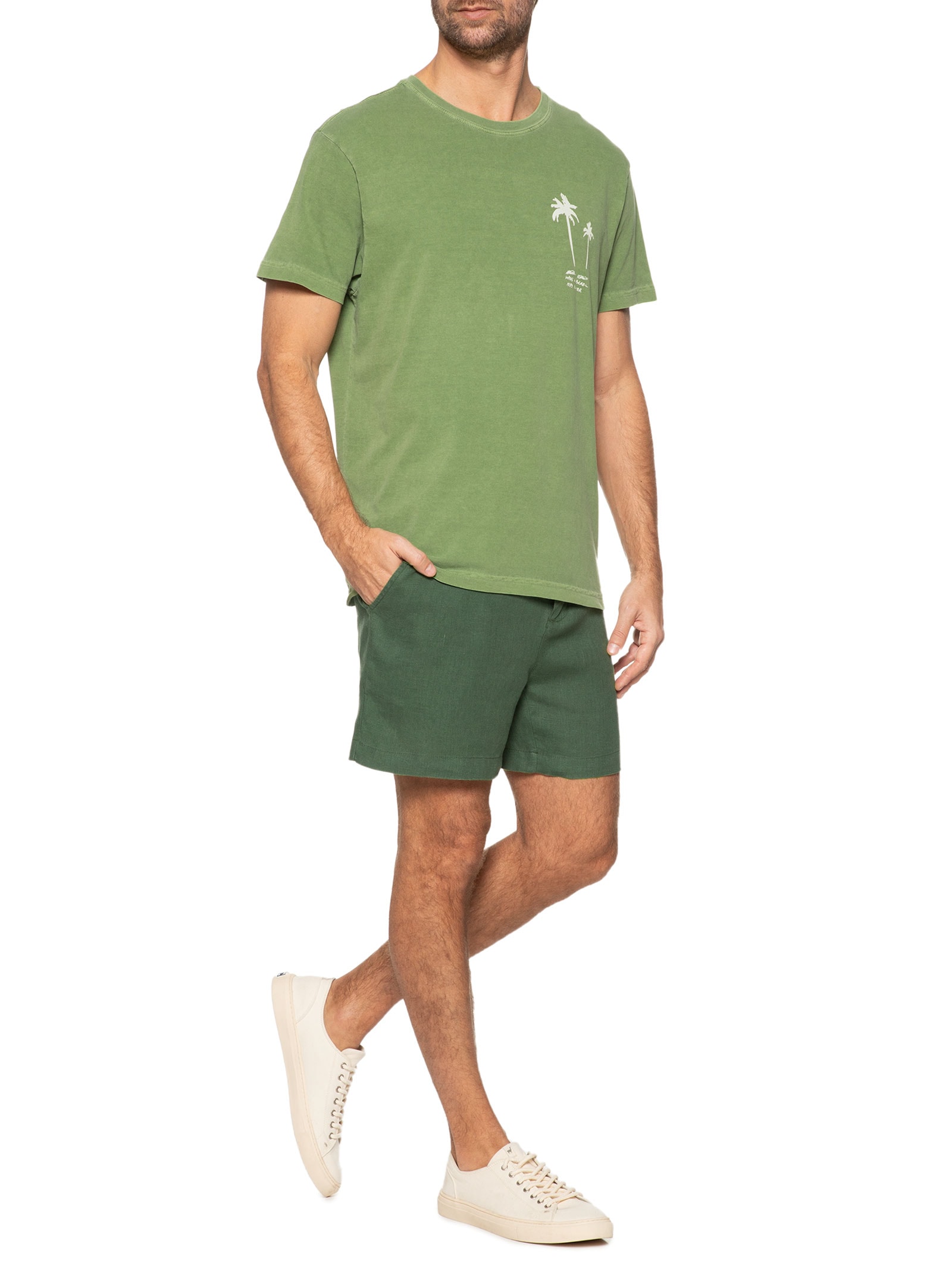 T-shirt Masculina Stone Palm Sketches Manga Curta - Verde T-shirt Masculina Stone Palm Sketches Manga Curta - Verde