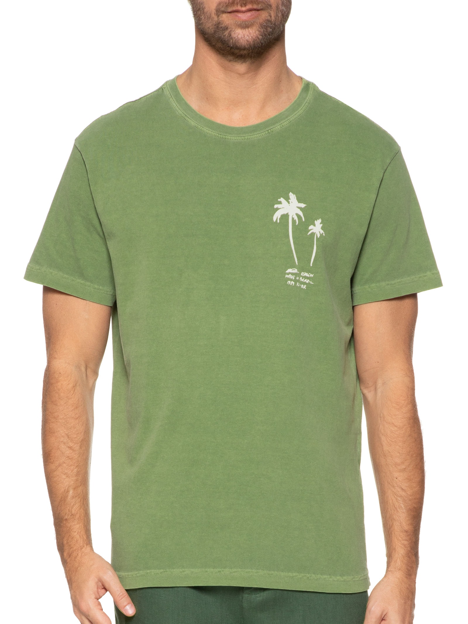 T-shirt Masculina Stone Palm Sketches Manga Curta - Verde T-shirt Masculina Stone Palm Sketches Manga Curta - Verde