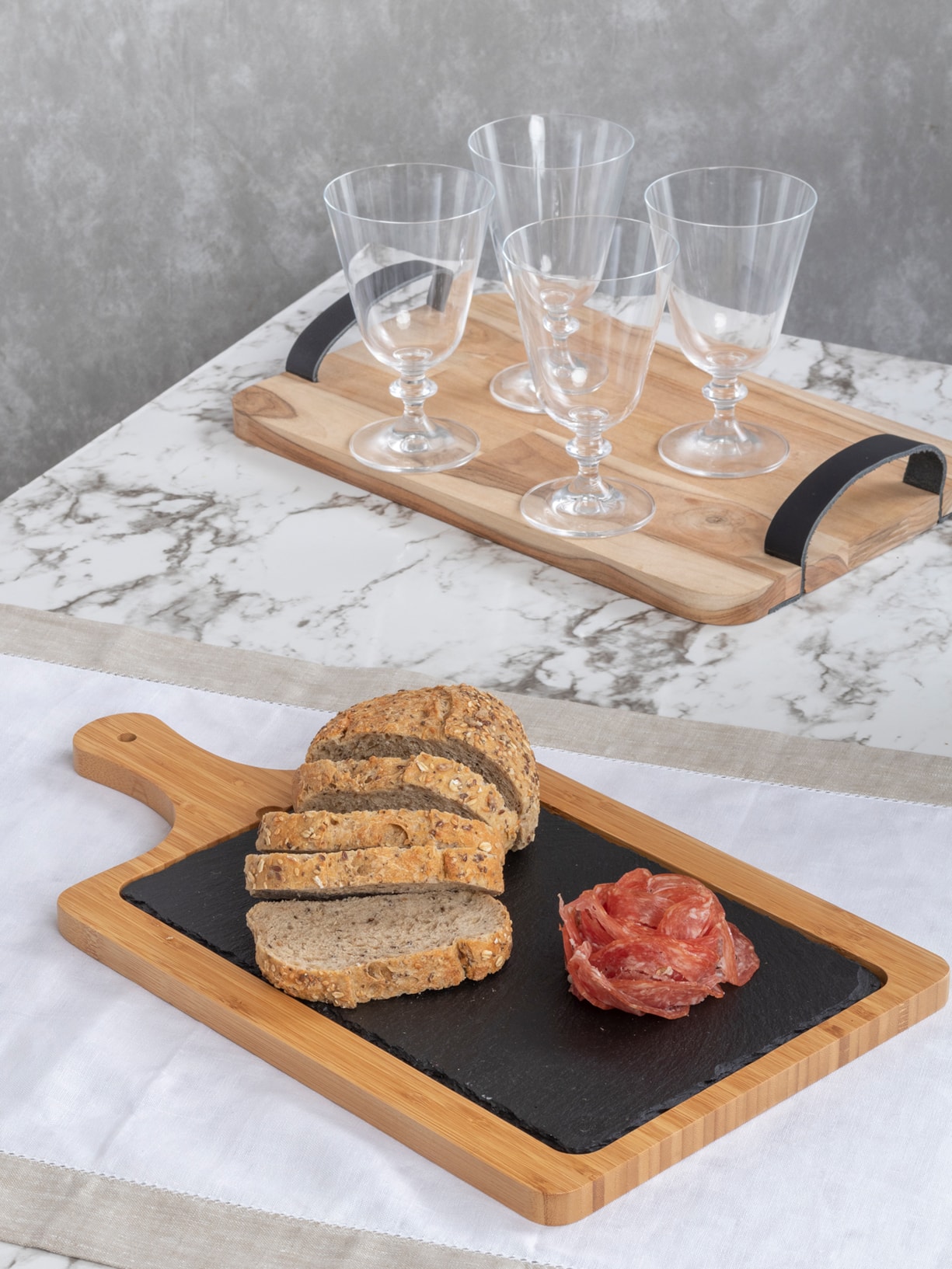 Tabua De Queijo De Pedra E Bambu Marrom '2Home