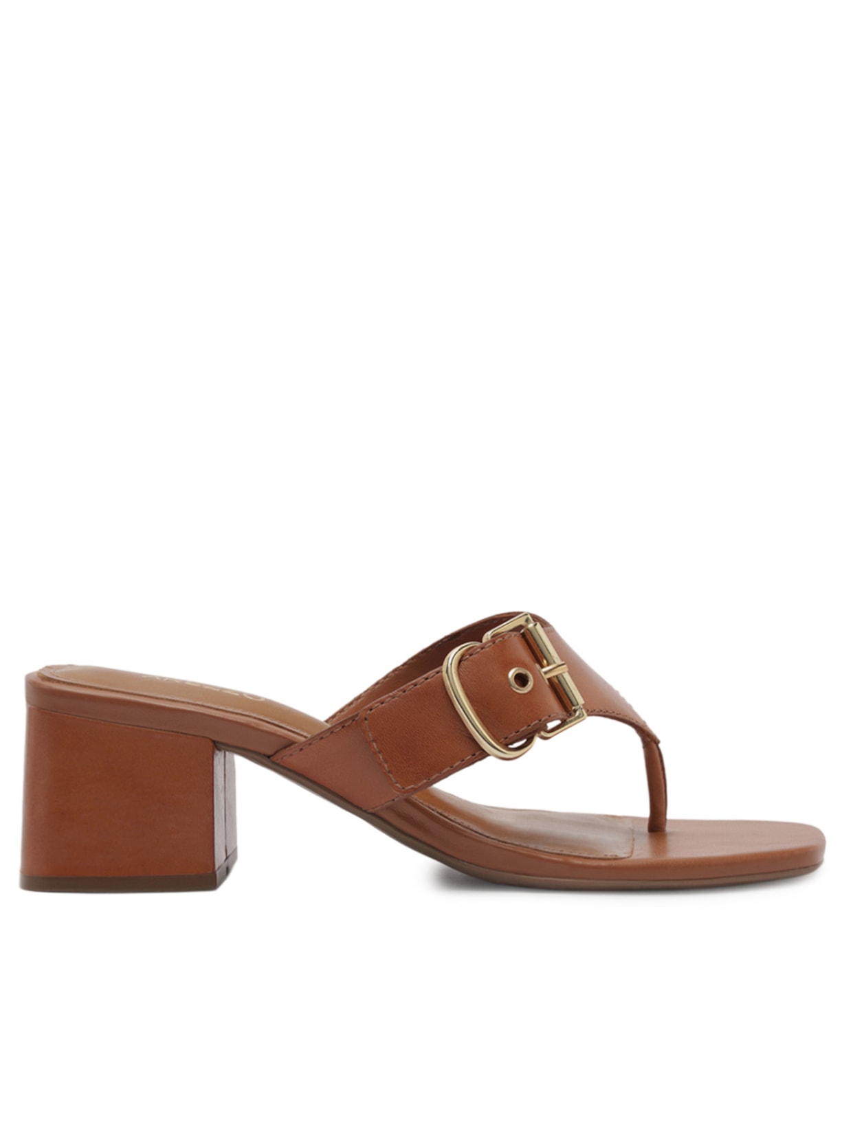 Tamanco Feminino de Salto Bloco com Fivela Marrom Arezzo
