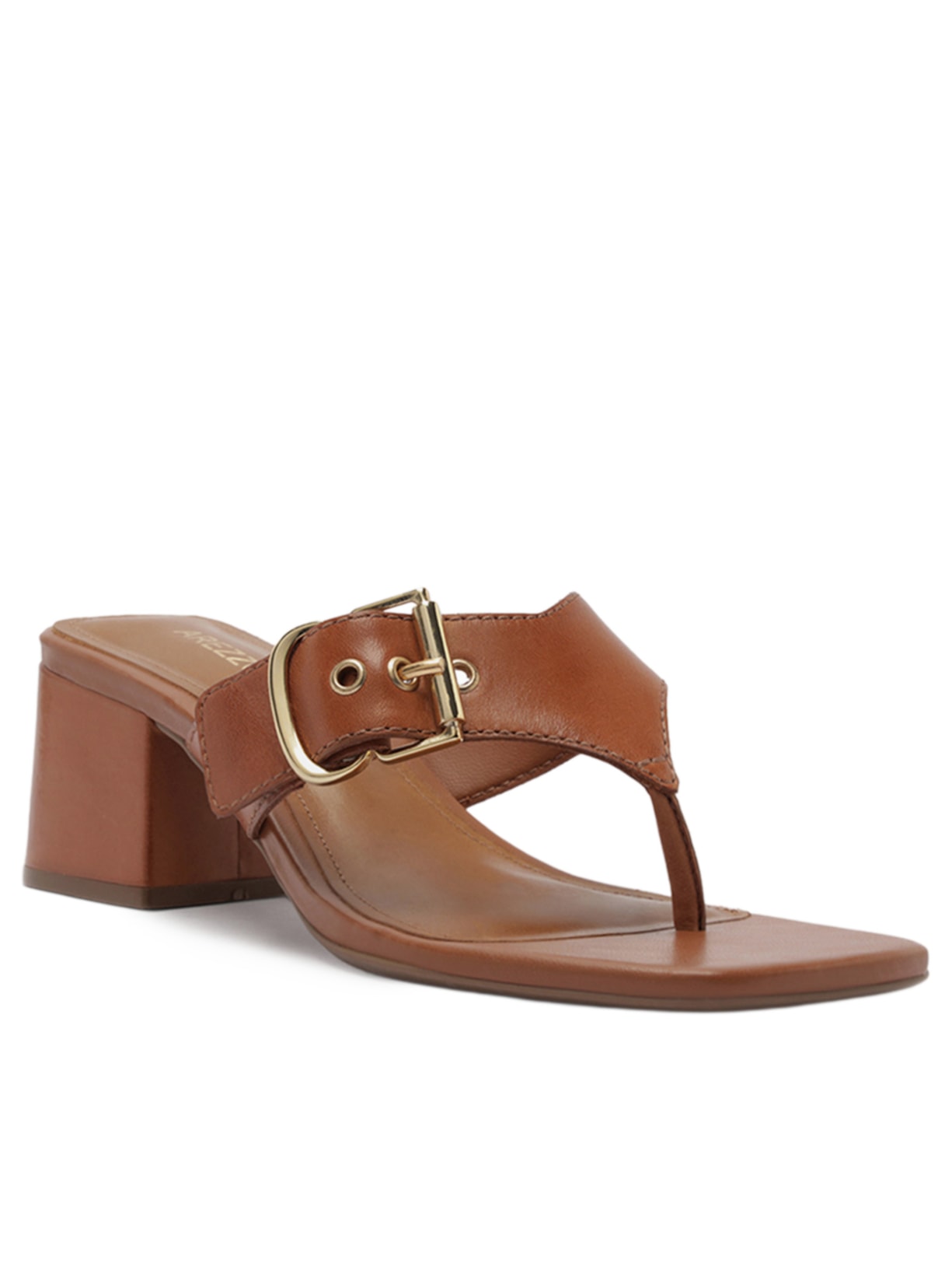 Tamanco Feminino de Salto Bloco com Fivela Marrom Arezzo