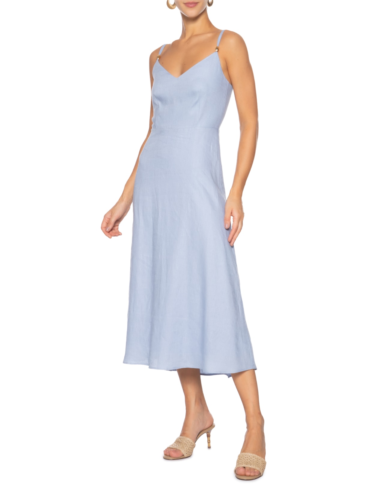 Tamanco Palha Salto Bambu Tira Larga Isla Bege Arezzo + Isla