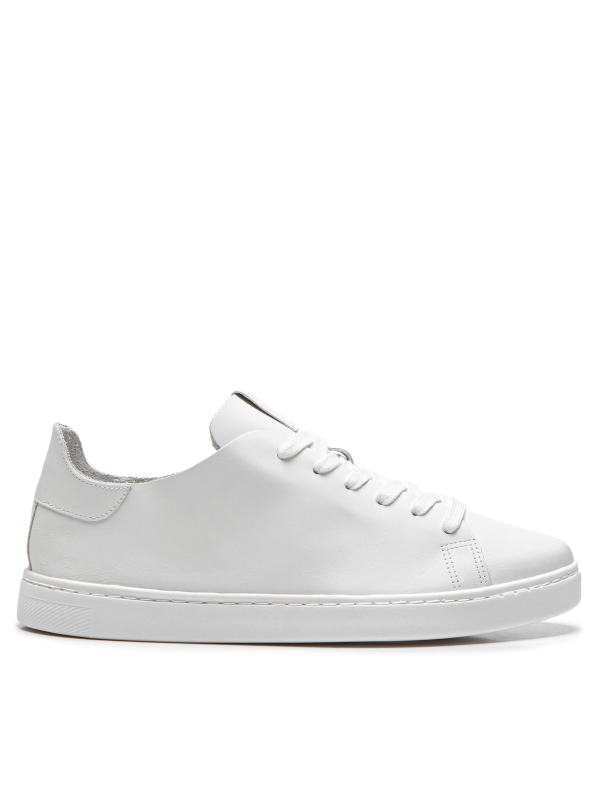 Tênis Feminino Branco Couro Cadarço Básico - Branco