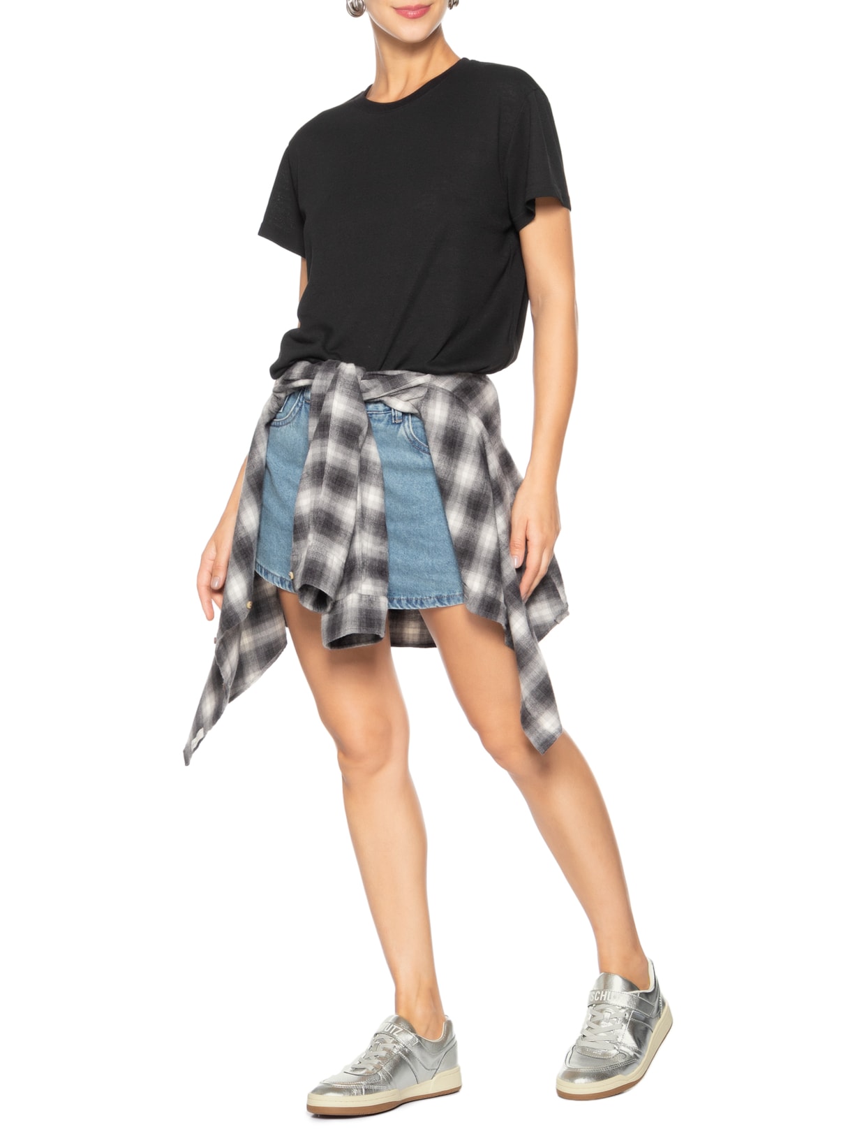 Tênis Feminino Ohio Couro Metalizado Prateado Schutz