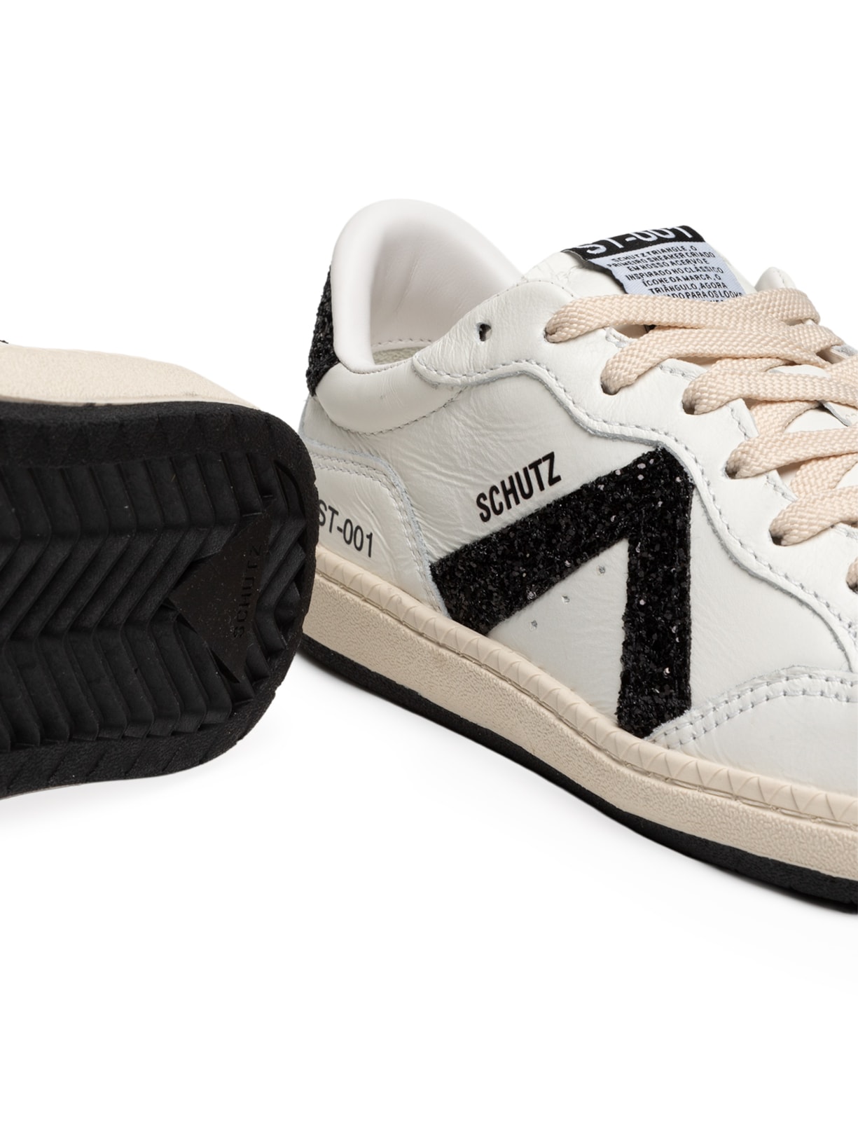 Tênis Feminino ST 001 Multineutro Couro Amarração Glitter Branco Schutz