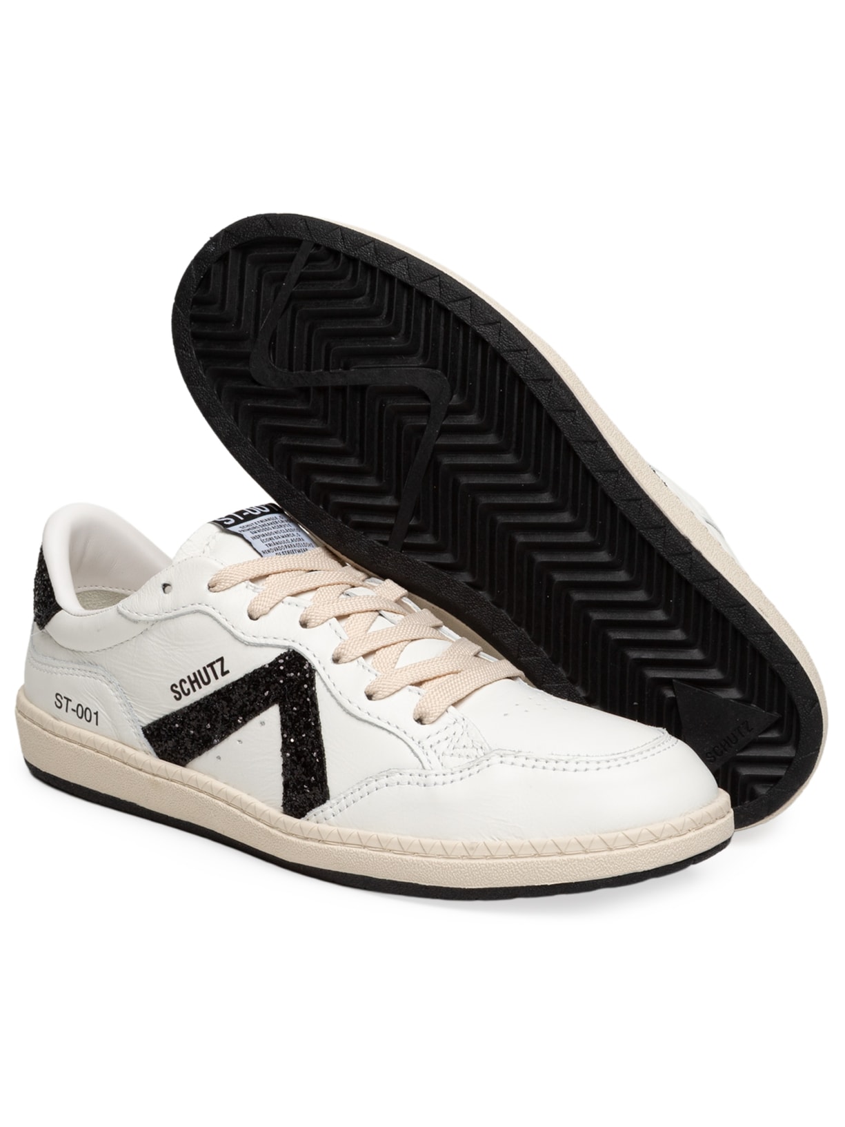Tênis Feminino ST 001 Multineutro Couro Amarração Glitter Branco Schutz