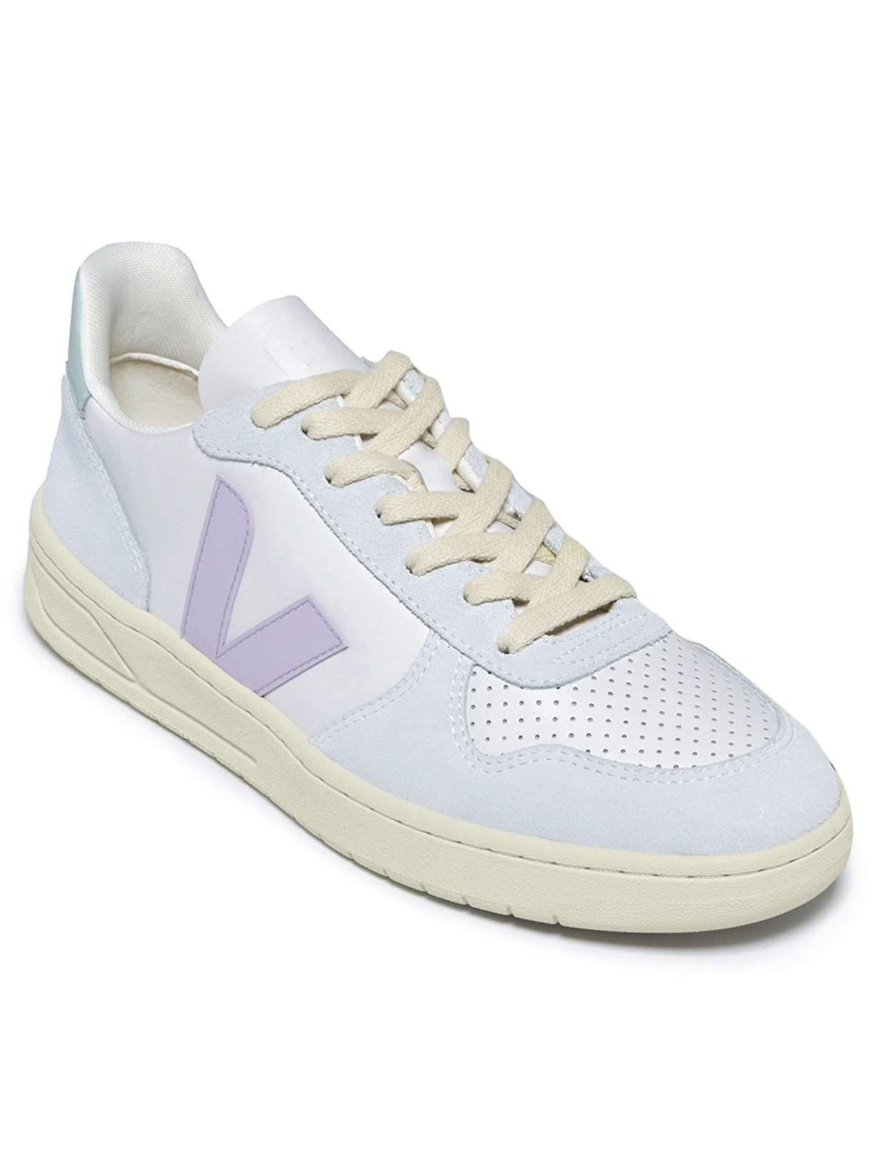 Tênis Feminino V-10 Leath Gravel Menthol Parme Azul Veja