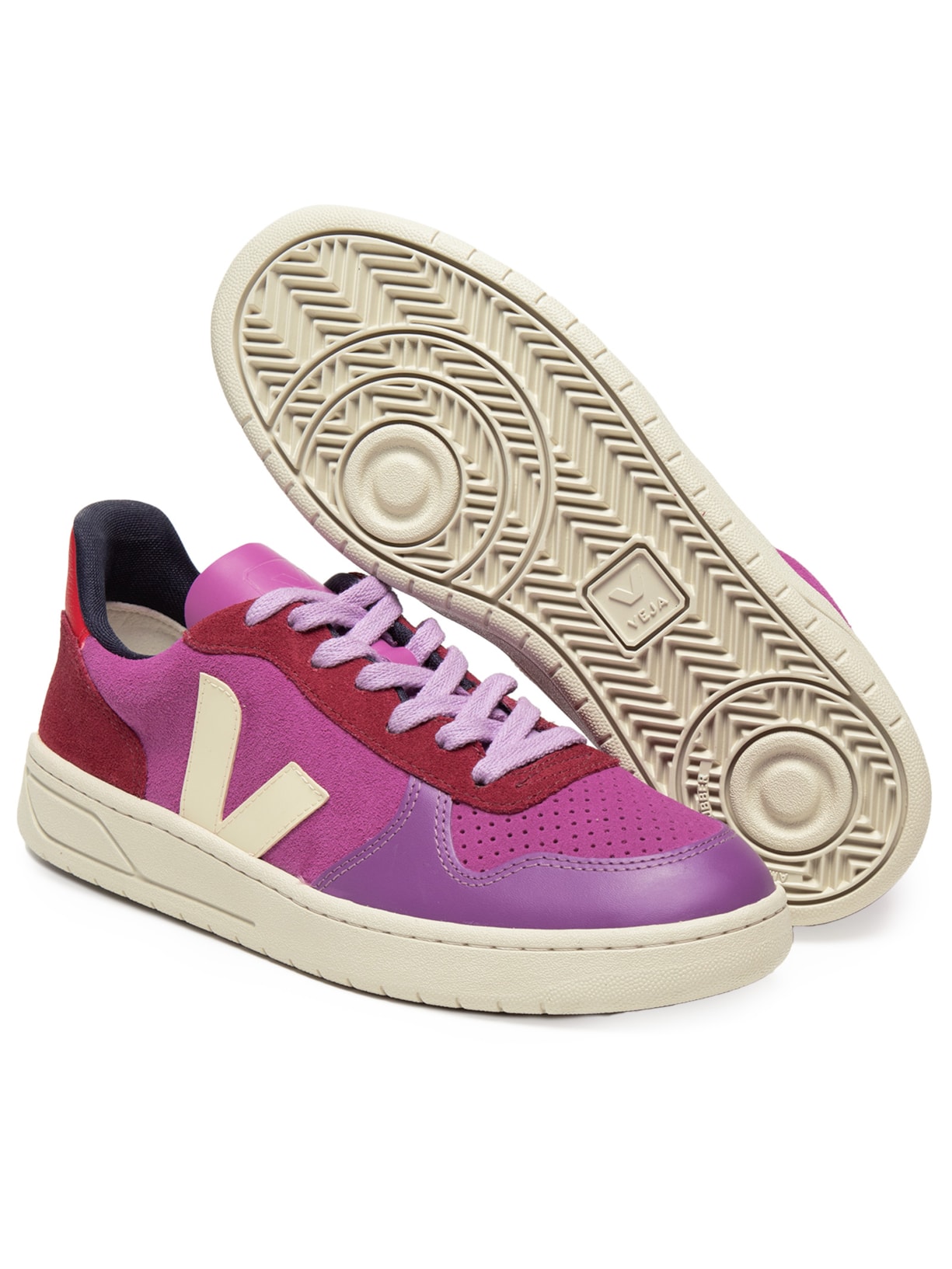Tênis Feminino V-10 Suede Multico Ultraviolet Calcaire Rosa Veja