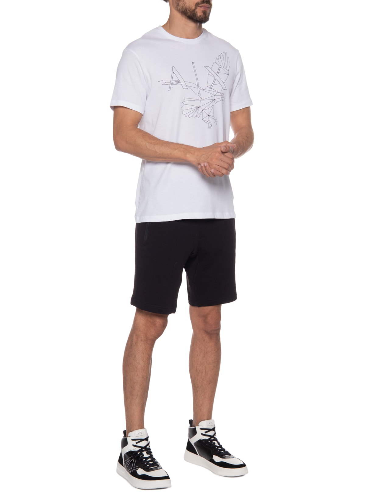 Tênis Masculino Cano Alto com Recortes em Couro Preto Armani Exchange