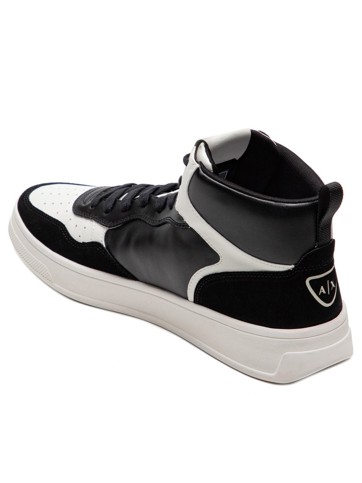Tênis Masculino Cano Alto com Recortes em Couro Preto Armani Exchange