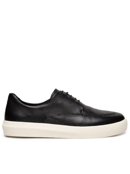 Tênis Masculino Casual Com Recorte Couro Floater - Preto