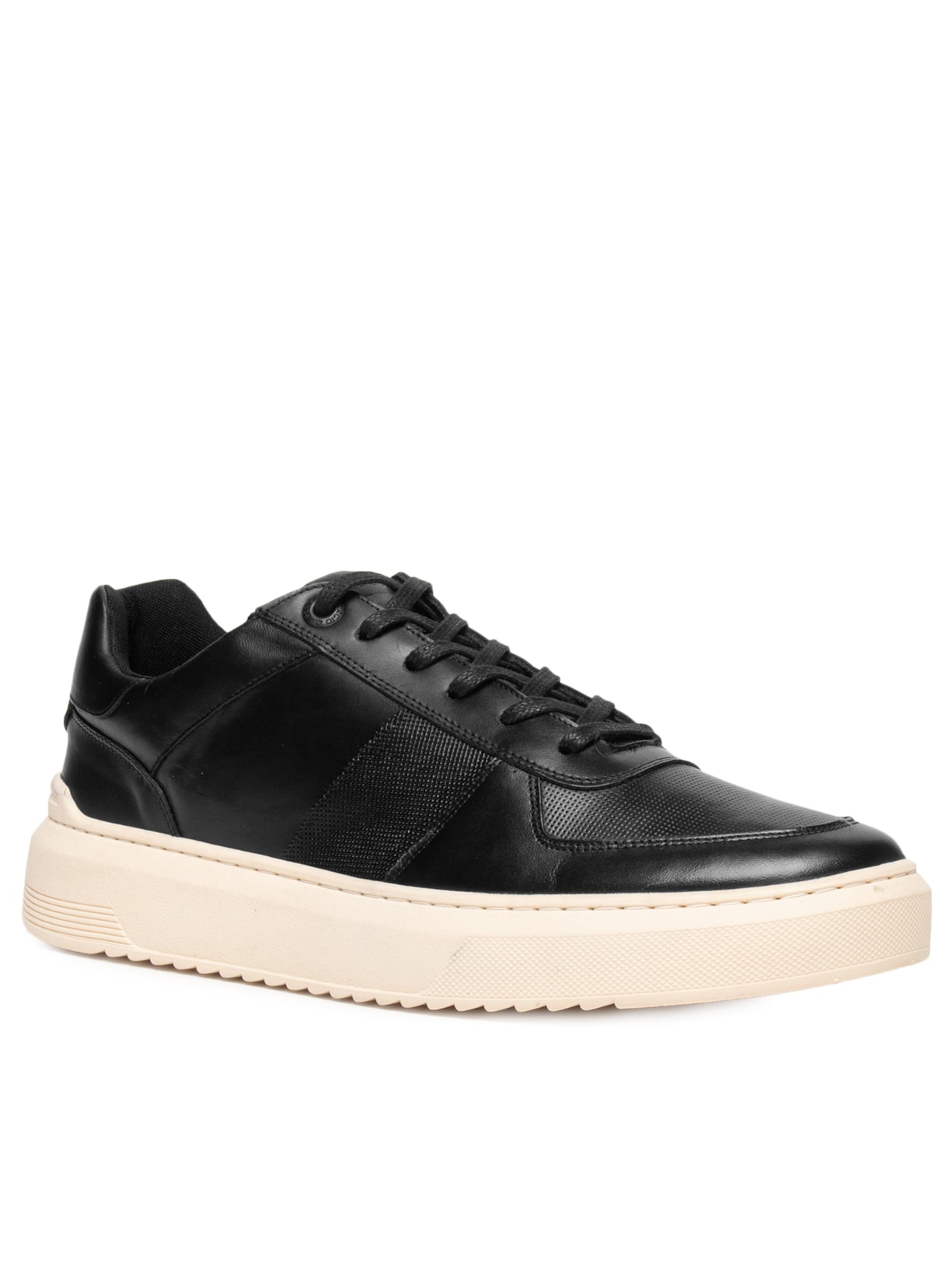 Tênis Masculino Casual Couro Box Faixa Lateral Preto Sergio K