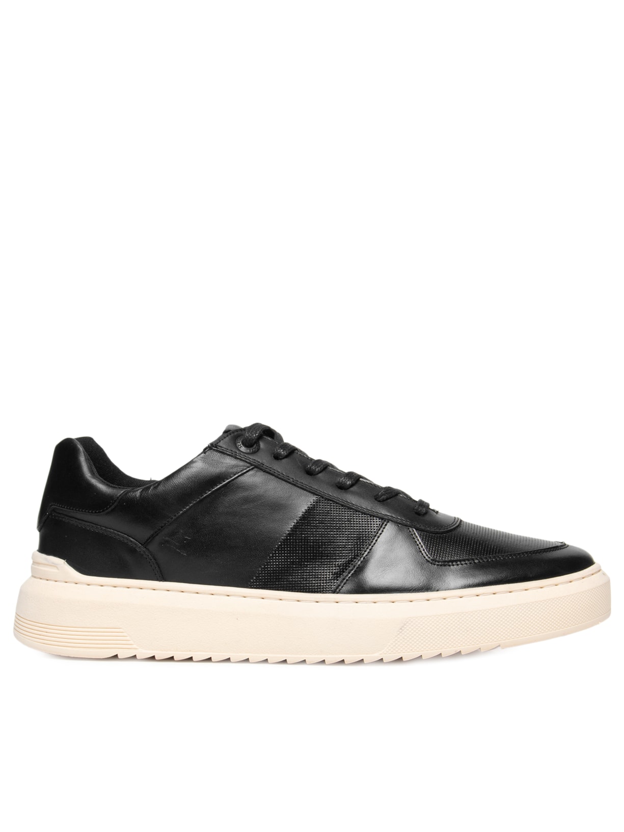 Tênis Masculino Casual Couro Box Faixa Lateral Preto Sergio K