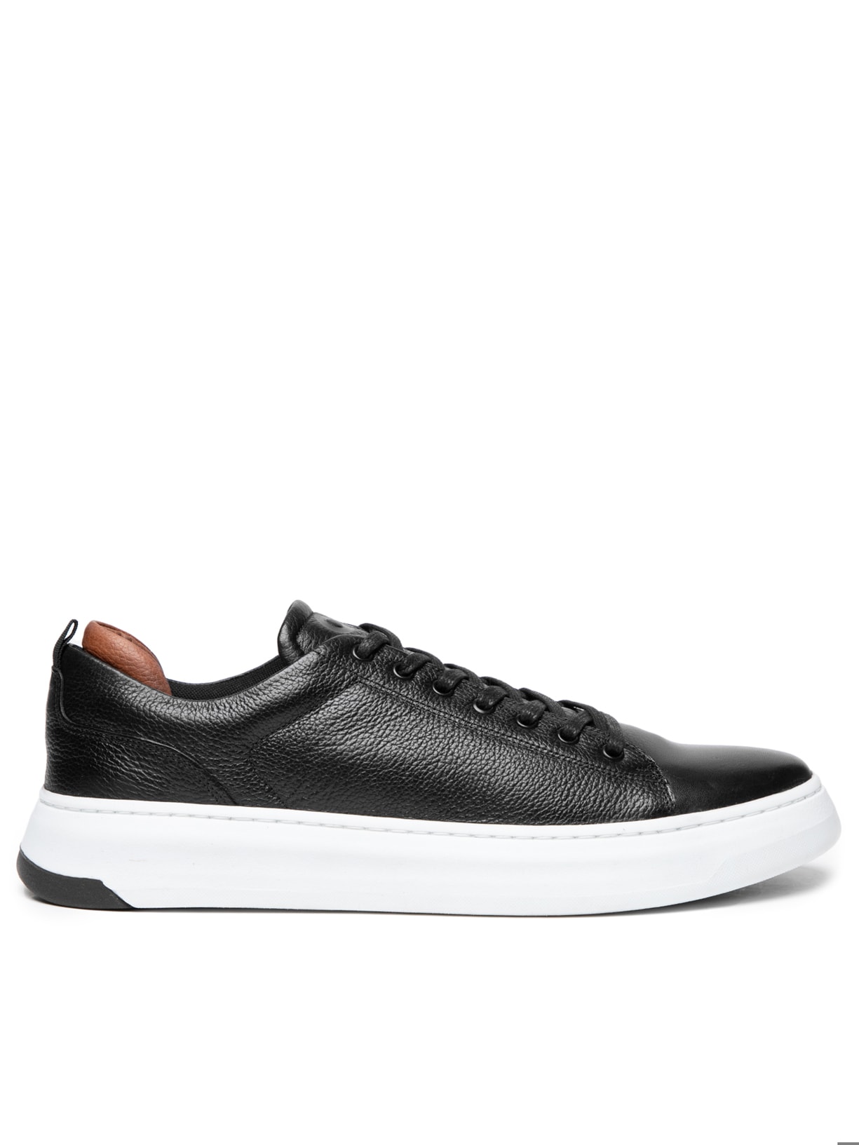 Tênis Masculino Casual Em Couro Com Detalhe - Preto
