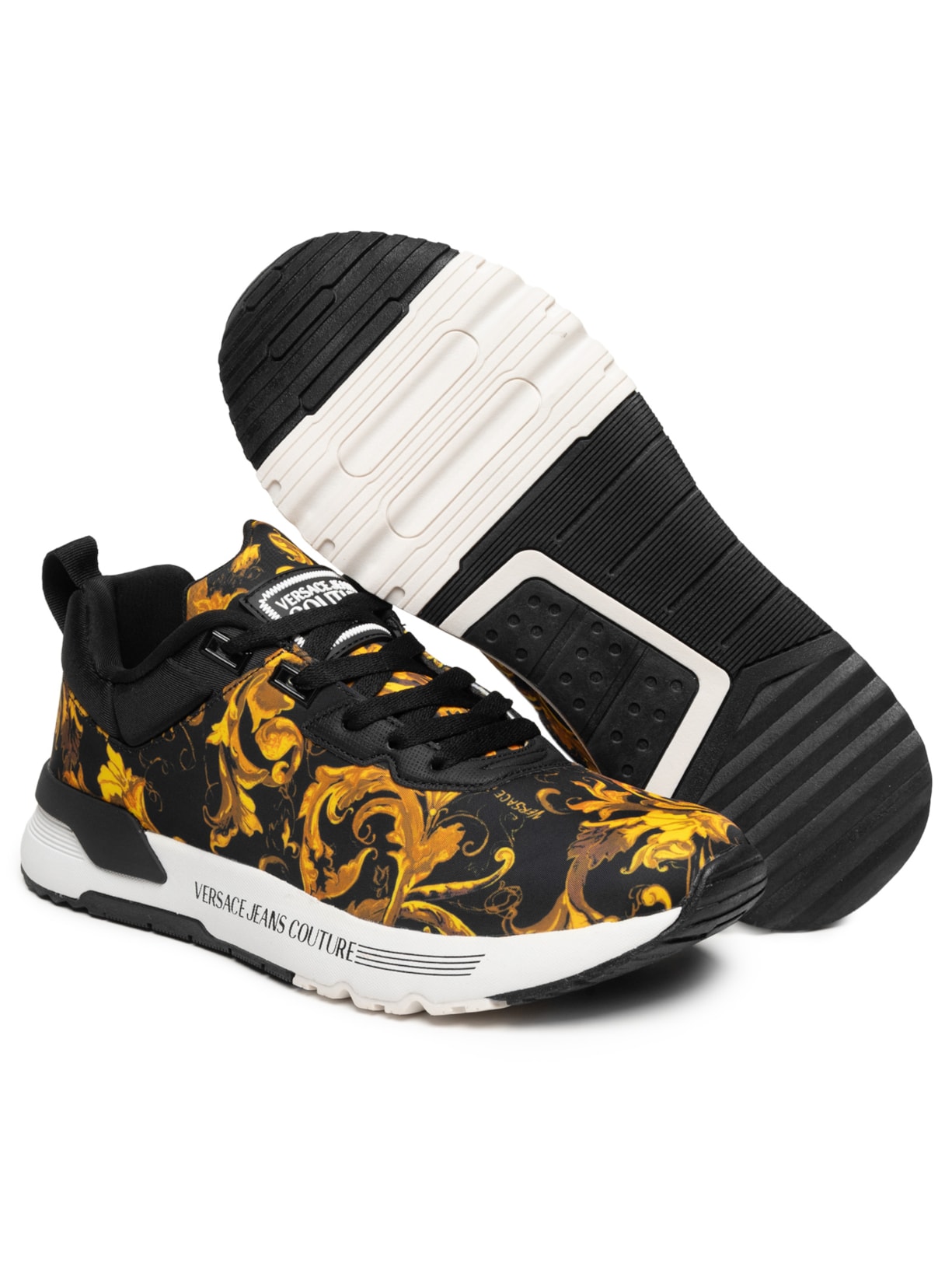 Tênis Masculino Casual Printed Barocco Logo Preto Versace Jeans Couture