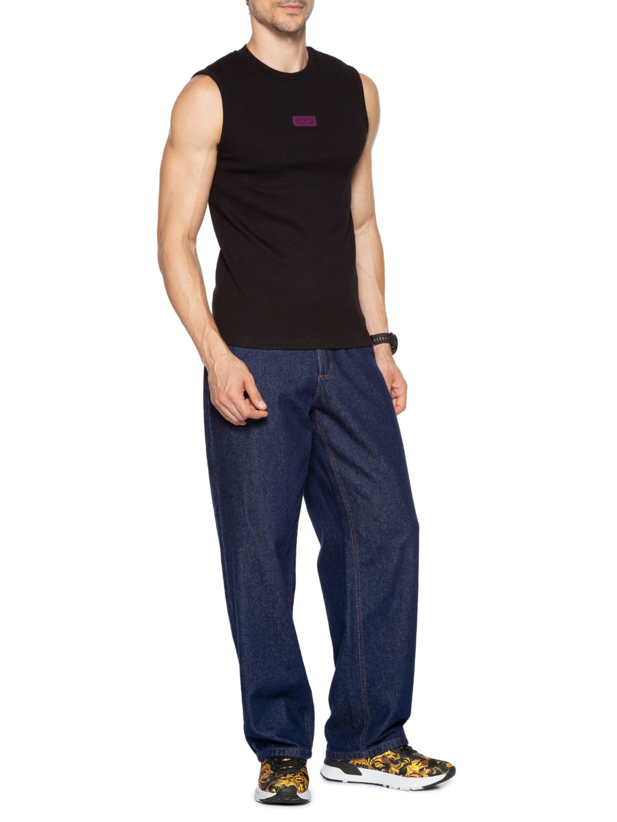 Tênis Masculino Casual Printed Barocco Logo Preto Versace Jeans Couture