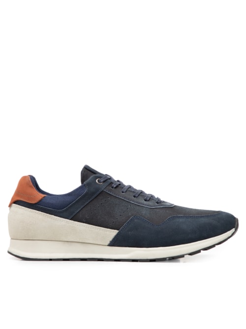 Tênis Masculino Casual Recortes Em Camurça - Azul