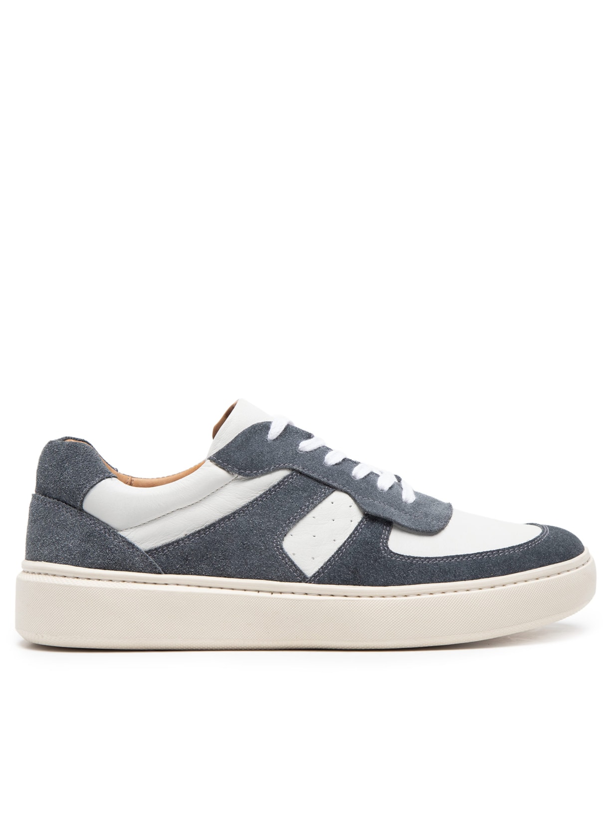 Tênis Masculino Em Couro Com Detalhes Em Camurça - Branco