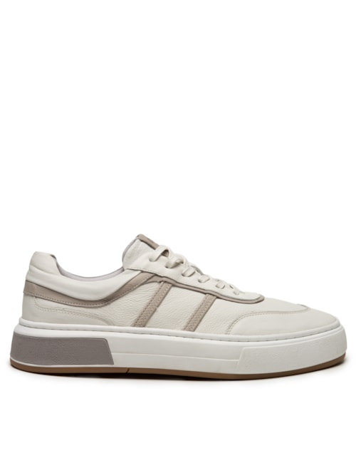 Tênis Masculino Em Couro Com Detalhes - Off White
