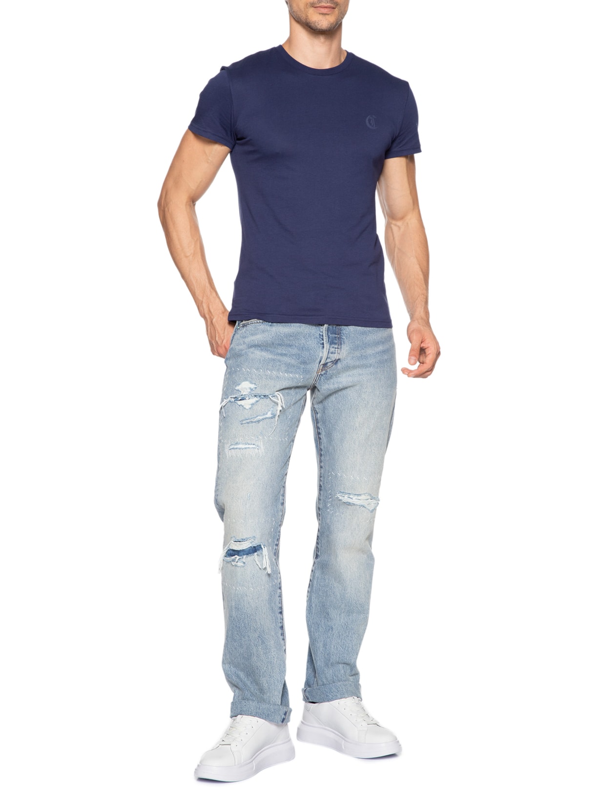 Tênis Masculino Genuine Leather Casual Branco Just Cavalli