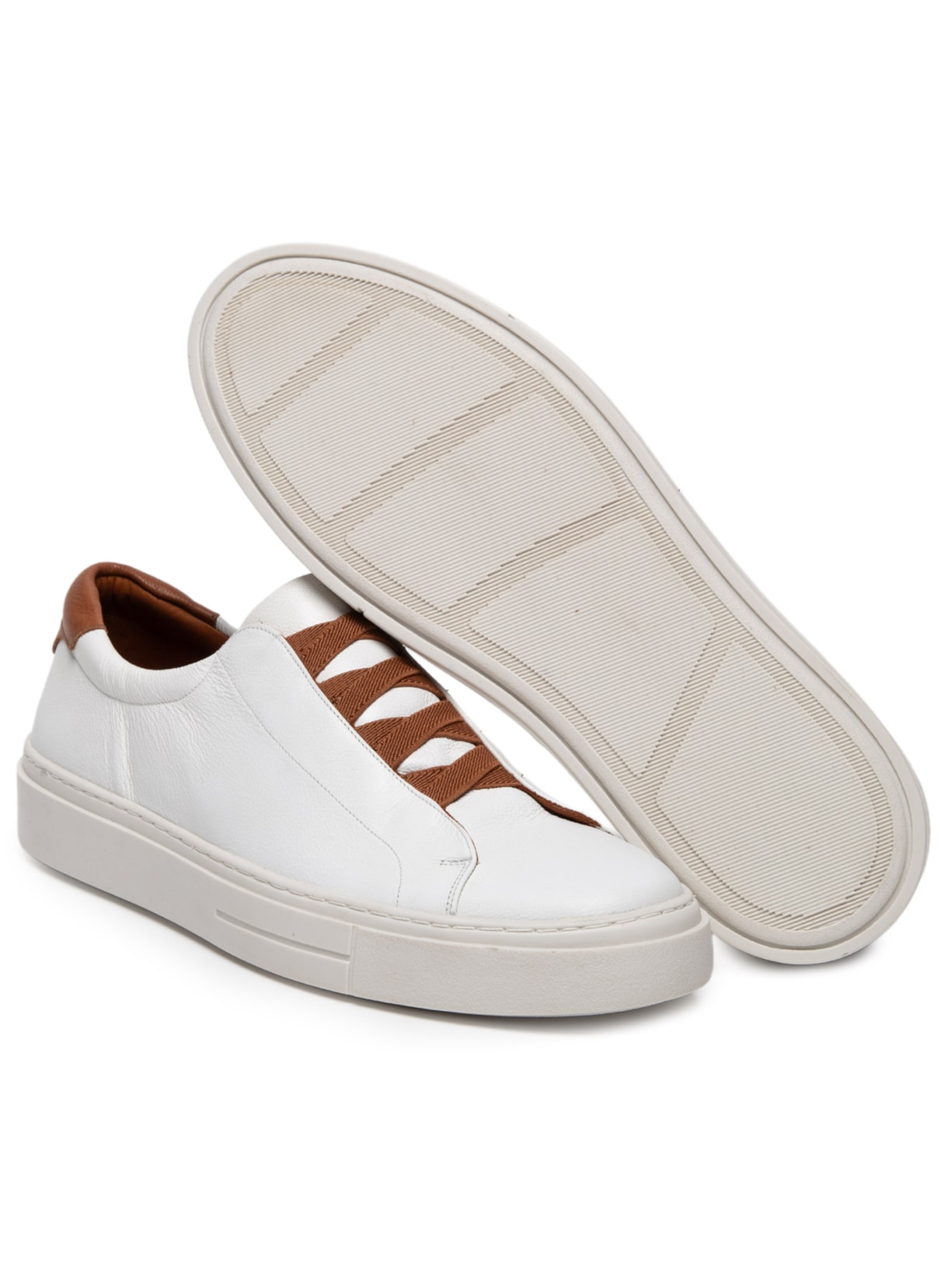 Tênis Masculino Slip On Em Couro Legítimo Branco '2 Essential