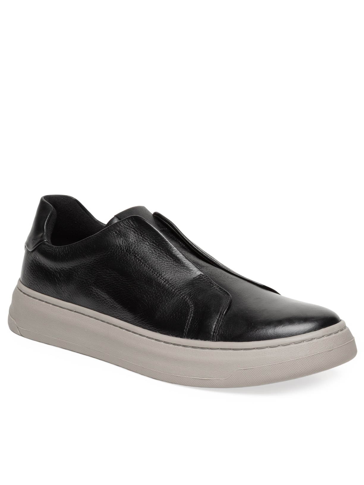 Tênis Masculino Slip On em Couro Preto Basiq Men