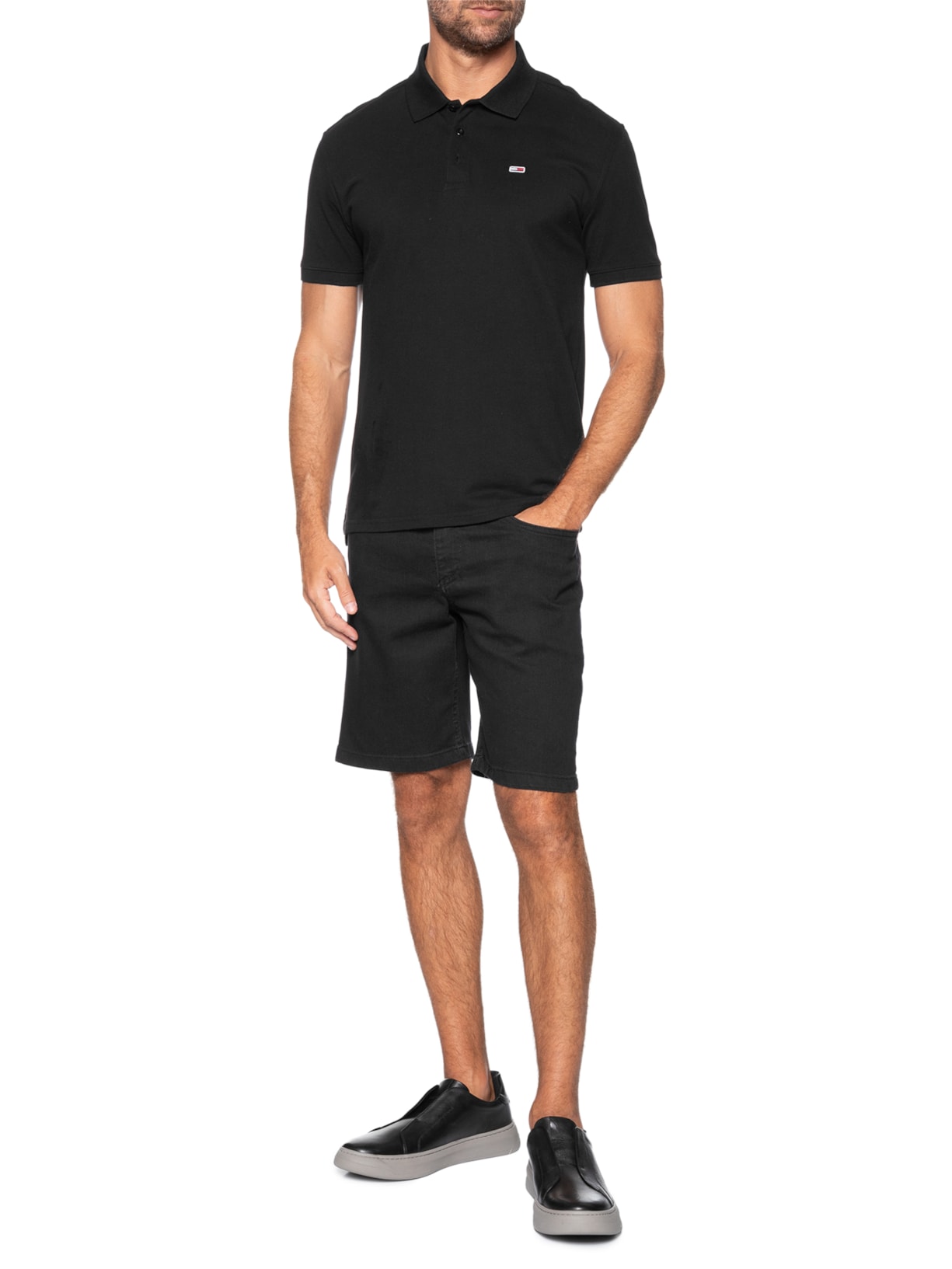 Tênis Masculino Slip On em Couro Preto Basiq Men