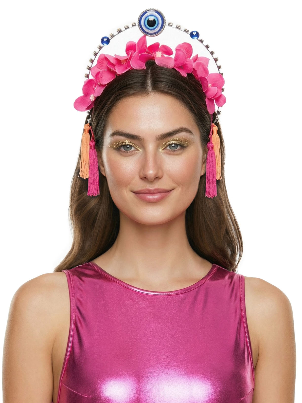 Tiara Carnaval Olho Grego e Tassel Rosa Market 33