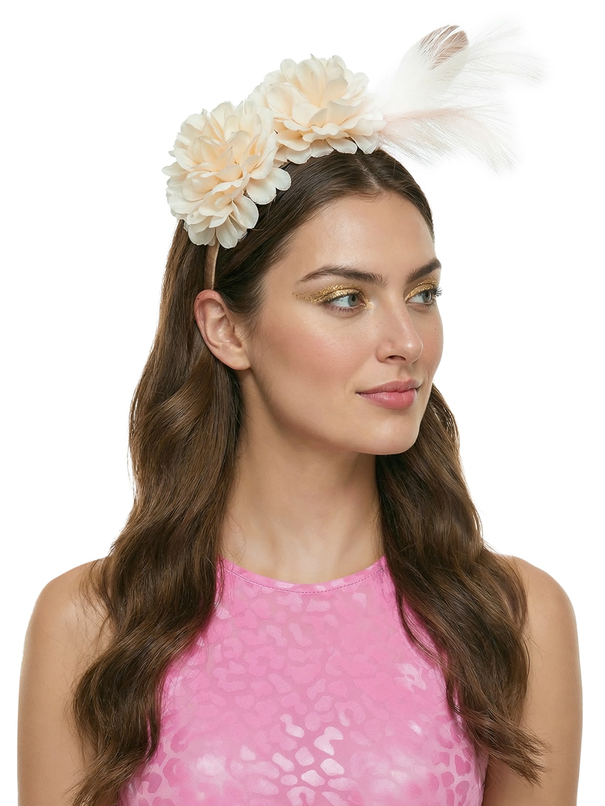 Tiara Feminina Carnaval Pena E Flor Branco Market 33