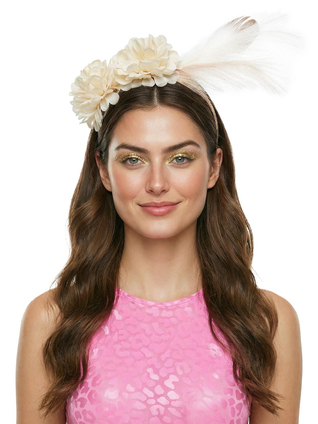 Tiara Feminina Carnaval Pena E Flor Branco Market 33