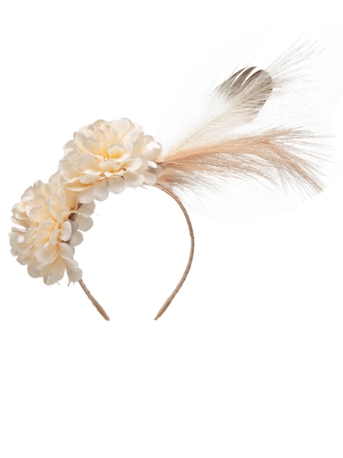 Tiara Feminina Carnaval Pena E Flor - Branco